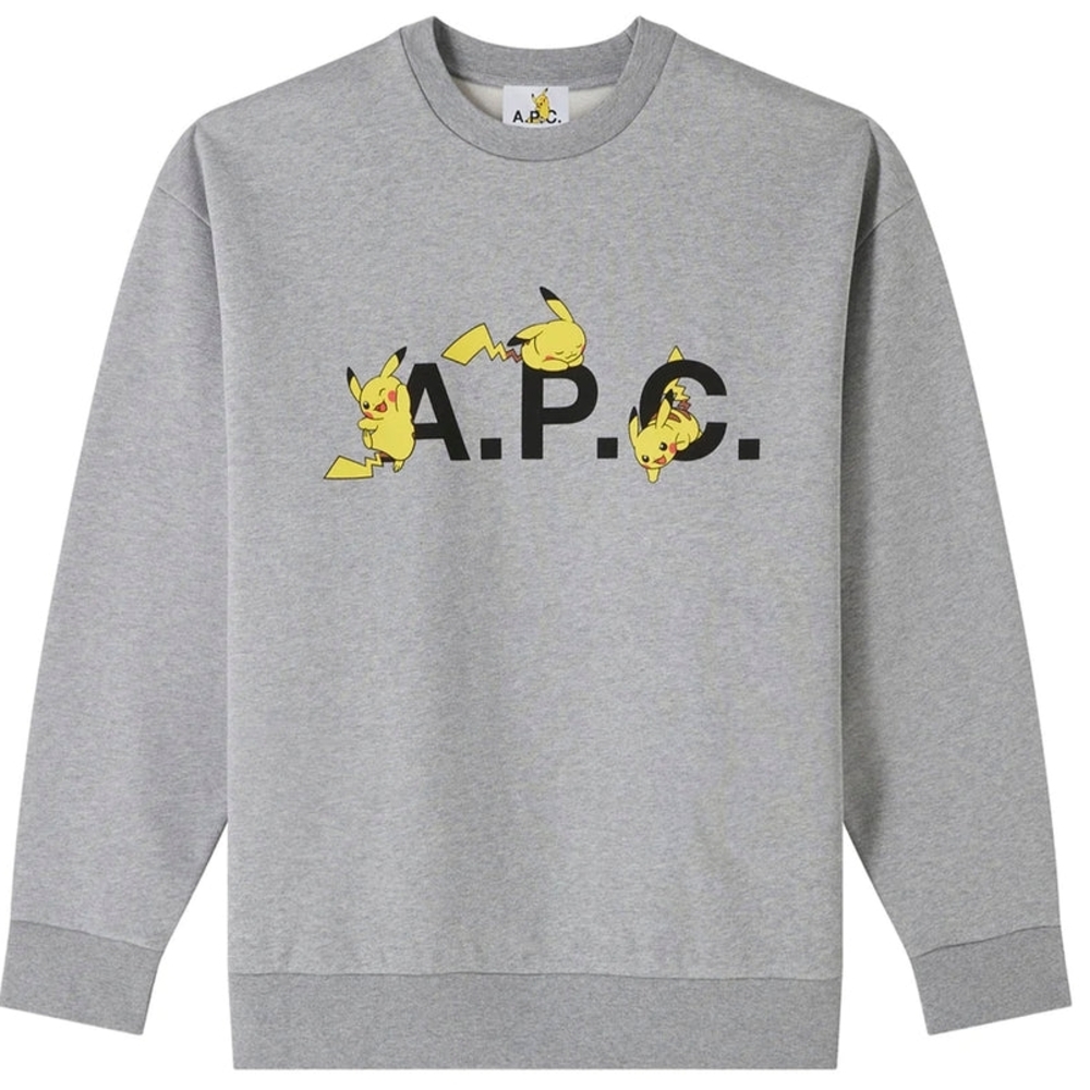NWT A.P.C. Gray Crewneck Sweater with Pikachu Design